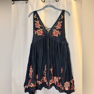 Free People Intimately Blue Embroidered Aida Slip Dress